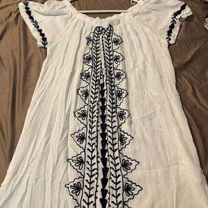 Exist White and navy Puff Sleeve Sundress
